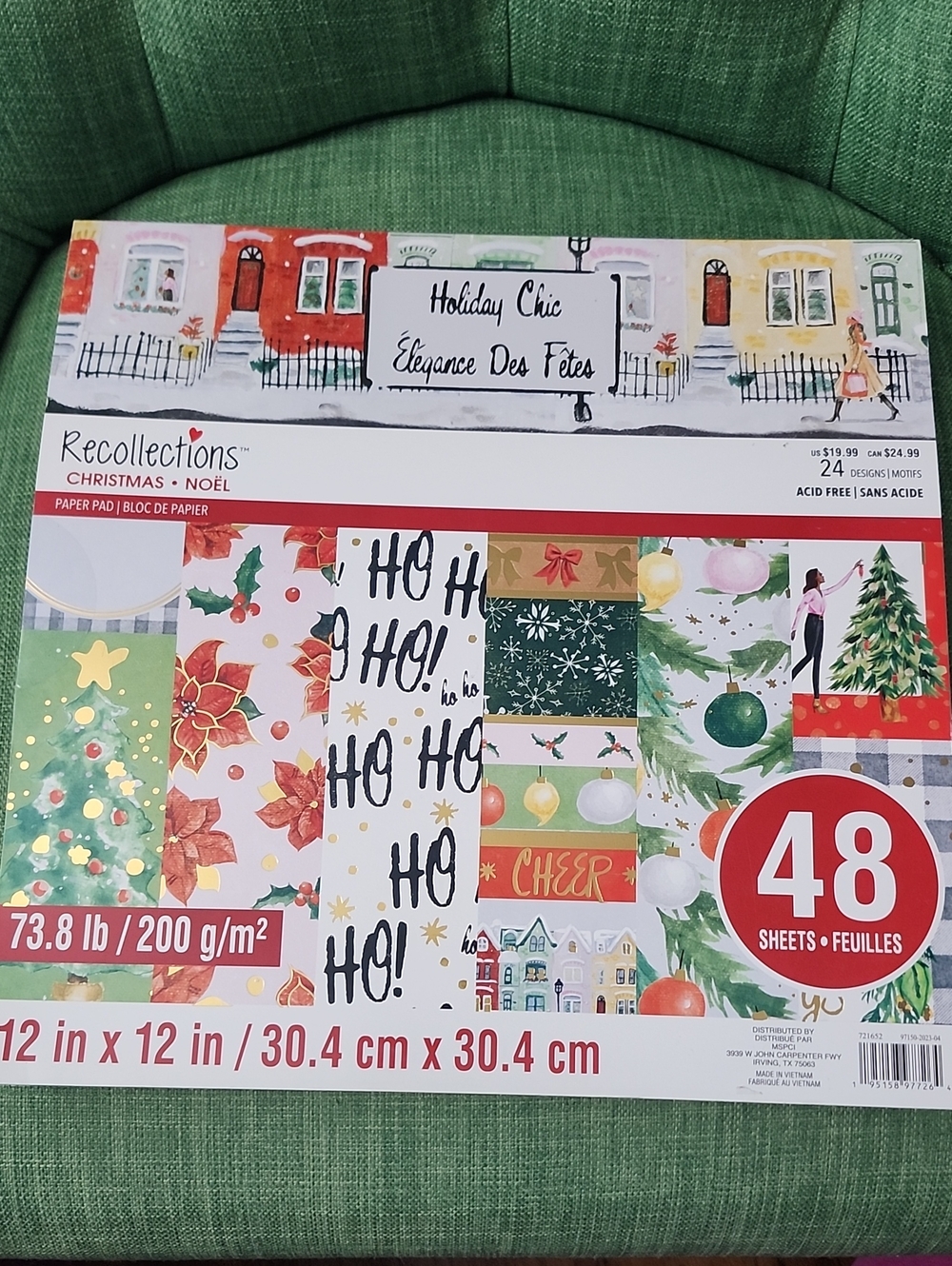 Recollections Holiday Chic Card Stock Paper Pad - Green & Red Accents